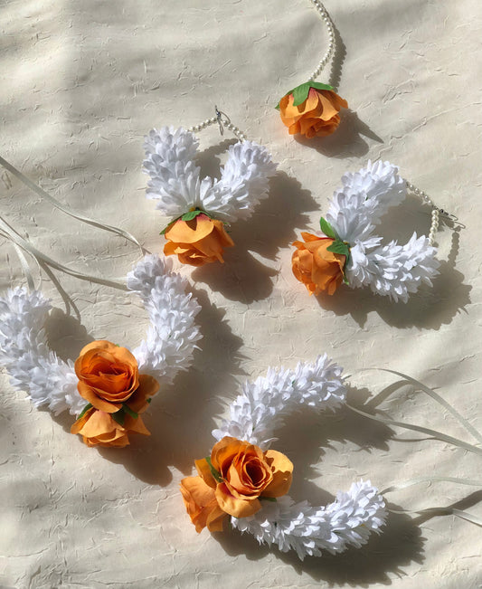 White flower and orange rose set